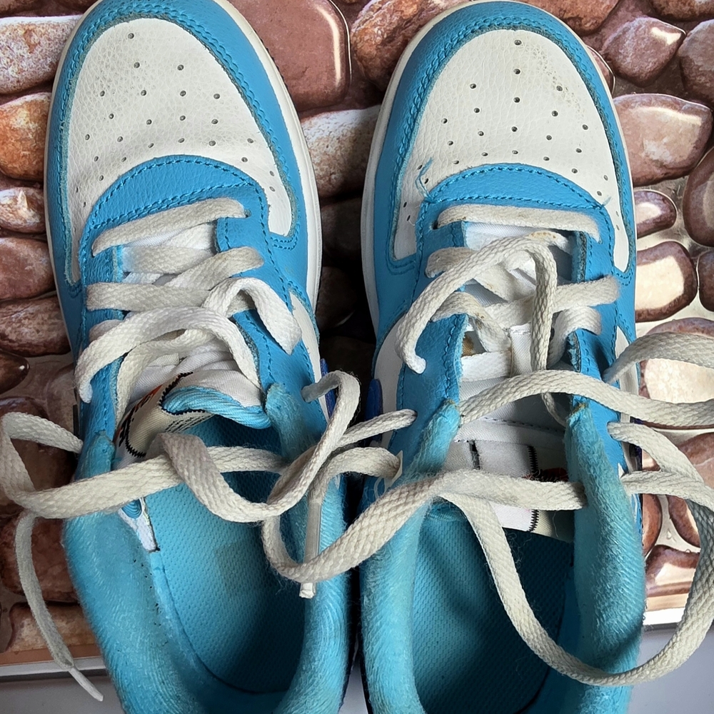 Blue and White High-Top Sneakers